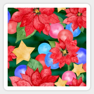 Retro Christmas Poinsettias and Baubles Sticker